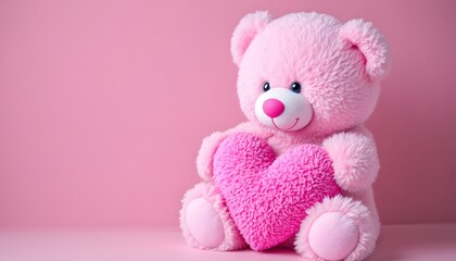 Obraz premium Cute Teddy Bear with a Heart Pillow for Valentine’s Day