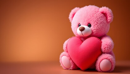 Pink Teddy Bear Holding a Heart-Shaped Pillow