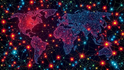 Nebulous Global Network: Starry Constellation on World Map
