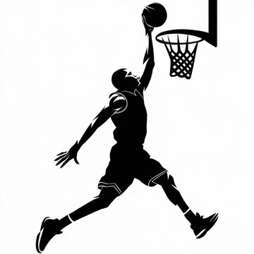recommend clip art: Vector silhouette of a basketball player dunking the ball.