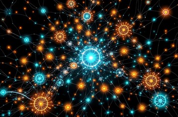 Obraz premium Interstellar Connection: Blue Giant with Orange Companions Amidst Stars