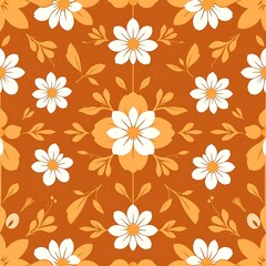Floral Tile Pattern:  A delicate pattern of white daisies and leaves in a warm orange hue, perfect for adding a touch of nature to your designs.  