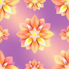 Radiant Floral Pattern: Peach and Yellow Flowers on Purple Background 