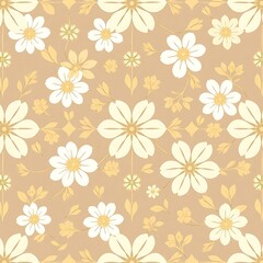 Delicate Floral Pattern: A seamless pattern featuring dainty white flowers on a warm beige background. The design is perfect for adding a touch of elegance and whimsy to any project.