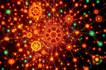 Obraz premium Complex Interconnected Networks in Electric Orange - Adobe Stock Photo