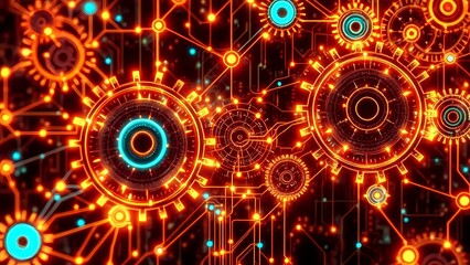 Obraz premium Complex Cybernetic Circuitry Art Nouveau - Glowing Colors