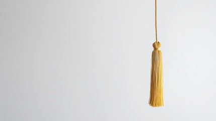 Gold tassel hanging against a white background.