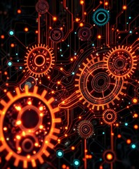 Abstract Circuit Board Design with Glowing Blue Lights