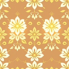 Golden Floral Damask Seamless Pattern: Elegant and intricate, this seamless pattern showcases a timeless design of golden flowers and leaves on a rich brown background.