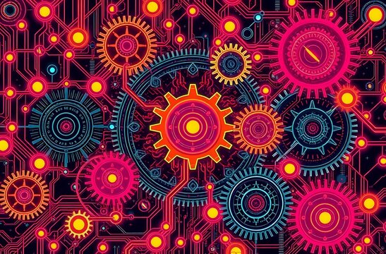 Futuristic Gear Pattern Illustration | Cybernetic Art Nouveau