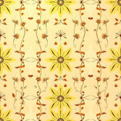 Sunflowers and Vines: A vibrant, sun-kissed floral pattern featuring sunflowers and vines, creating a cheerful and warm aesthetic for textiles and design.  