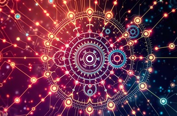 Obraz premium Interlocking Gear Art Nouveau Cybernetic Design