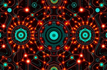 Fototapeta premium Cybernetic Art Nouveau Pattern with Interlocking Gear Motifs