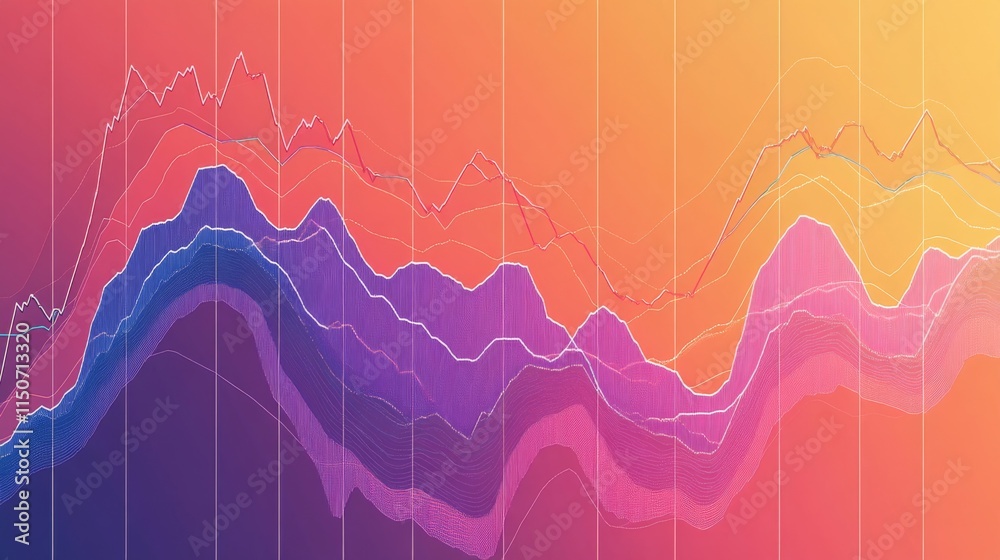 Poster abstract data visualization with colorful graph lines and gradients