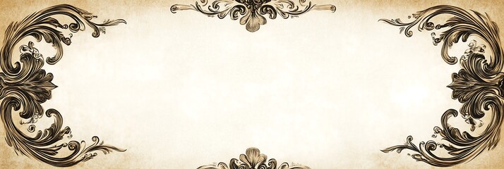Ornate vintage frame design with elegant floral motifs in black and beige tones.