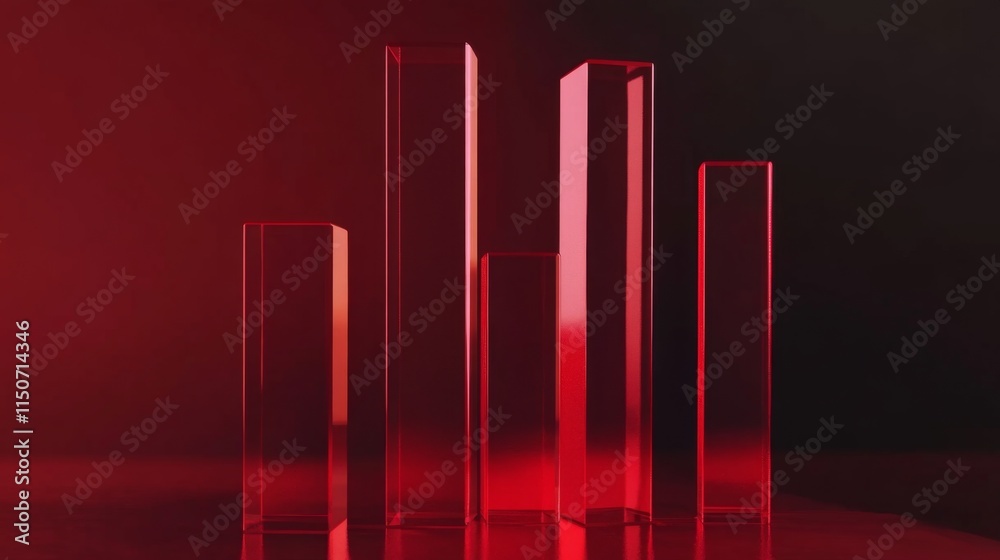 Leinwandbilder red transparent bar graph on dark background with soft lighting