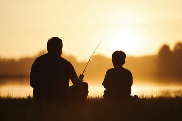 Parent-child fishing at sunrise: teaching patience and bonding by the lake