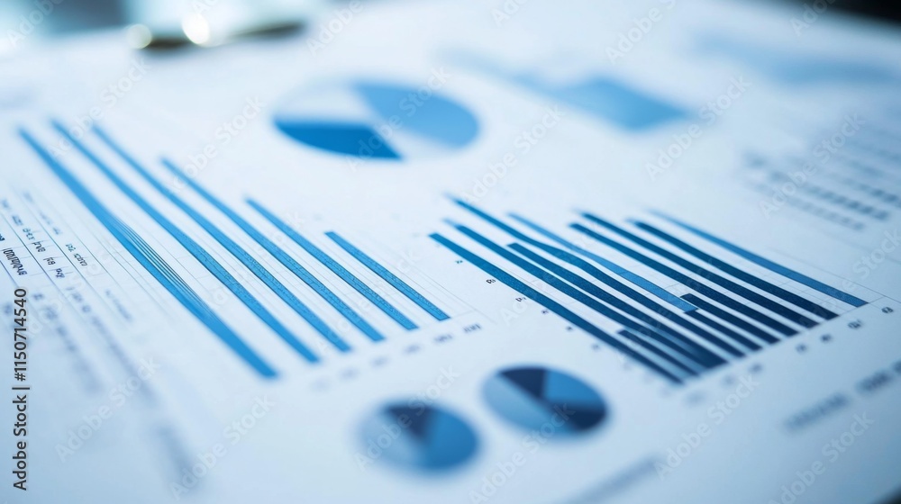Poster business data analysis with graphs and charts in blue shades