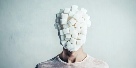 An Abstract Artistic Representation of a Persons Face Covered Delicately in Sugar Cubes