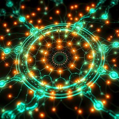 Obraz premium Art Nouveau Cybernetic Neural Network Nexus - Glowing Interconnected Lines