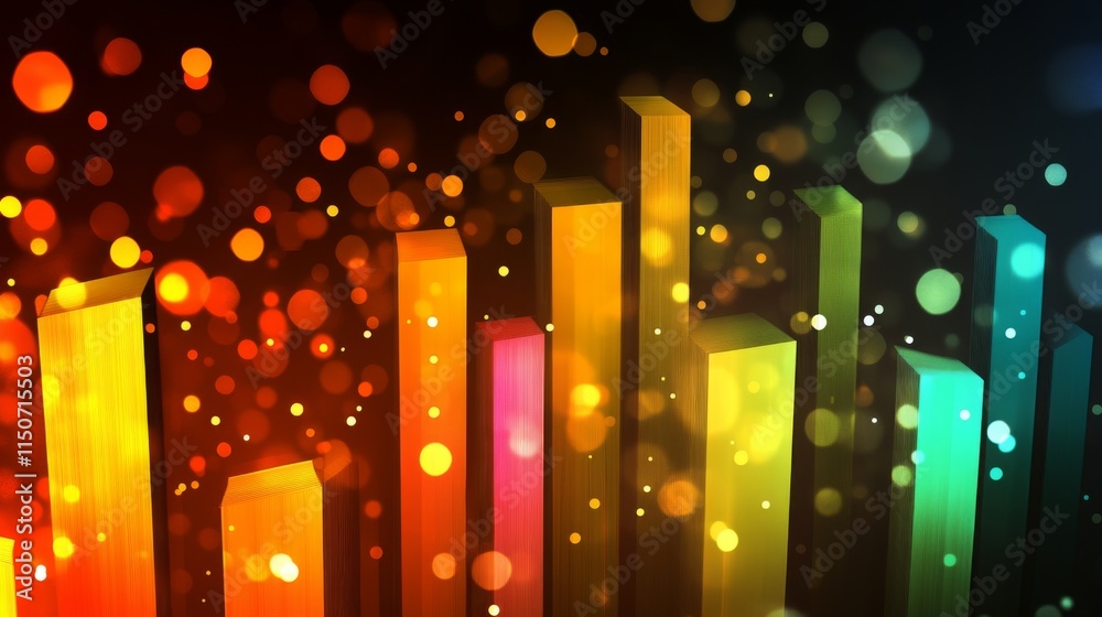 Poster abstract colorful bar graph representation with blur background