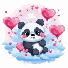 Cute Kawaii Animal Bear Panda on Colorful Background for Design Projects