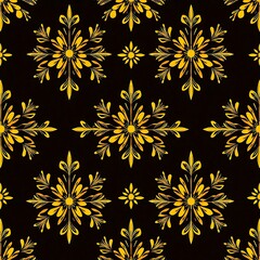 Golden Floral Mandala Pattern on Black Background 