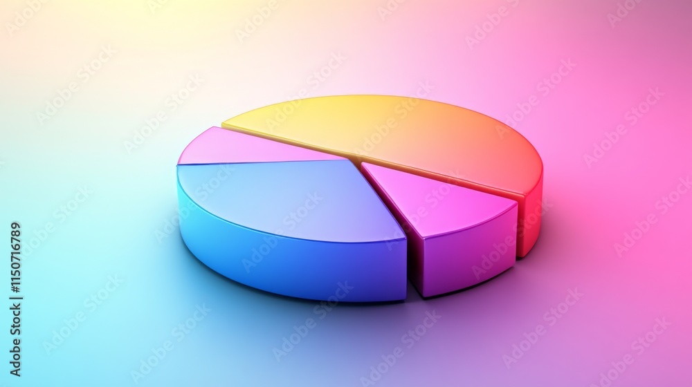 Poster colorful 3d pie chart on soft gradient background for data visualization