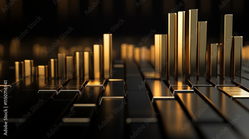 Aufkleber abstract 3d visualization of golden bars and black background
