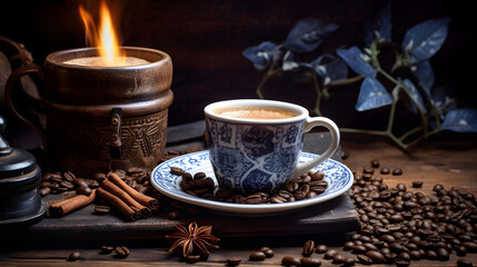 Rustic Elegance & Warm Aroma: Coffee Artistry Captured in a Comforting Photograph