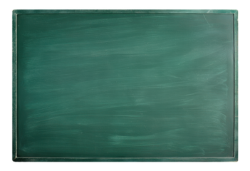 An empty green chalkboard with a wooden frame, isolated on transparent background. Perfect for educational design themes