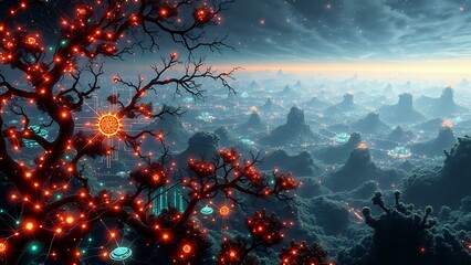 Enchanted Forest: Bioluminescent Nodes & Art Nouveau Motifs