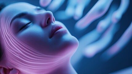 Quantum healing scanner analyzing energy field with futuristic technology design