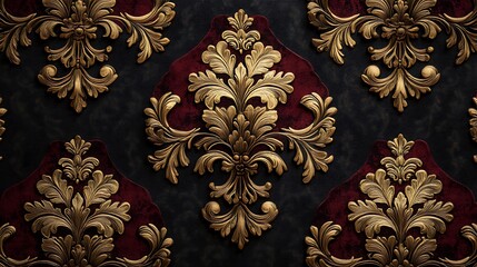 Elegant Gold and Red Damask Wallpaper Design
