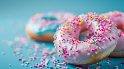 Sprinkled donuts on a vibrant blue background