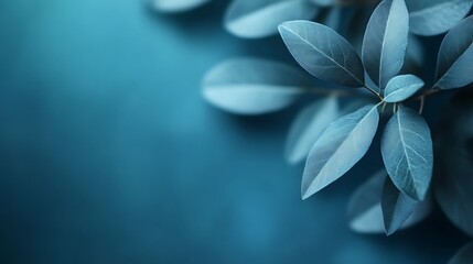 Fototapeta premium Teal Leaves Against A Deep Blue Background