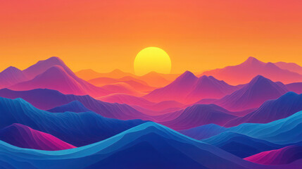 A vibrant abstract representation of a sunset over a mountain range