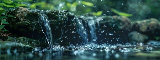 Serene waterfall surrounded by lush green forest