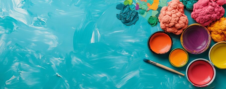 Art therapy session with vibrant colors and creative tools, comprehensive care, emotional expression