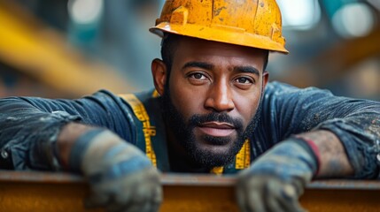 Worker inspecting rusted steel beam at construction site in daylight near urban area