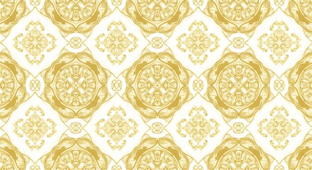 Ornate gold floral pattern.  Symmetrical repeating design. Decorative geometric abstract.