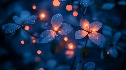 Illuminated Dewy Flowers Glowing In The Night