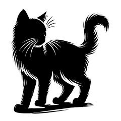 Obraz premium illustration, vector, silhouette, black and white, sketch, logo, icon, art, animal, cat silhouette vector black and white