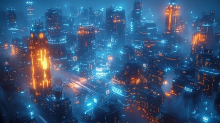 Aerial view of smart city with highspeed internet data streams
