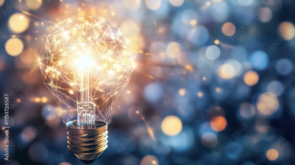 Aufkleber glowing lightbulb with network connections, representing innovation and ideas.
