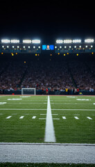 Fototapeta premium A football stadium glowing under bright lights at night, creating a captivating scene for a high-stakes American football game.