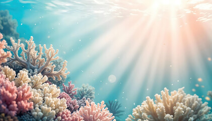 Vibrant Coral Reef Under Sunlit Ocean Waters