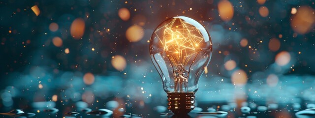 Lightbulb glowing with creative sparks in dark background