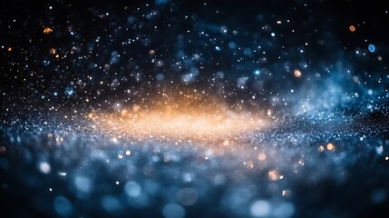 Fototapeta premium Blue and gold glitter bokeh background with sparkles