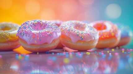 Colorful glazed donuts with sprinkles